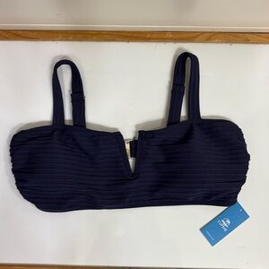 NWT Cupshe V Notch Textured Fabric Navy Blue Bikini Top Size L